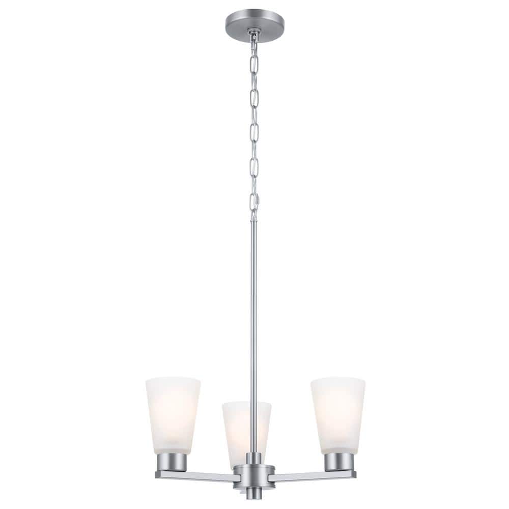 KICHLER Stamos 18 in. 3-Light Brushed Nickel Modern Shaded Circle Dining Room Chandelier with Satin Etched Glass Shades