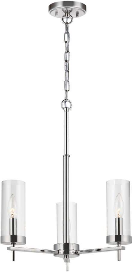 Generation Lighting Zire 3-Light Chrome Modern Minimalist Dining Room Hanging Candlestick Chandelier with Clear Glass Shades