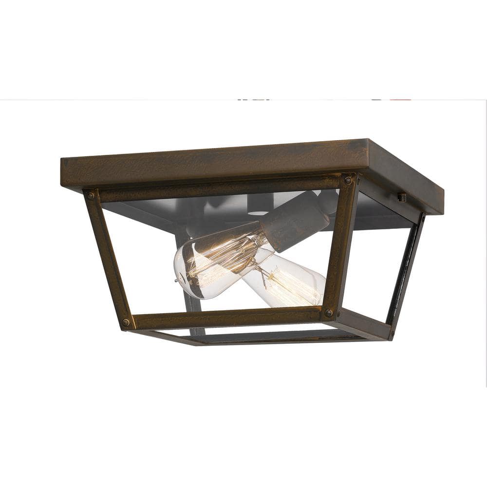 Quoizel Rue De Royal 2-Light Industrial Bronze Flush Mount with Clear Glass