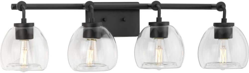 Progress Lighting Caisson 31.87 in. 4-Light Graphite Clear Glass Urban Industrial Bath Vanity Light