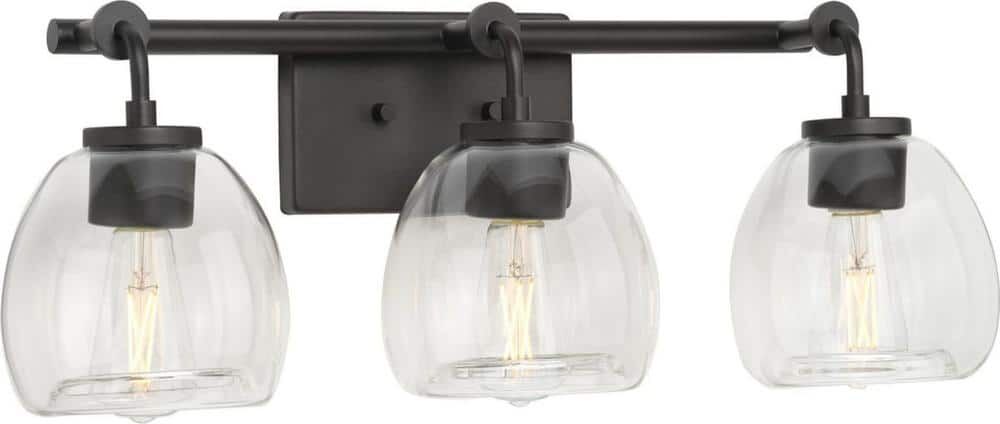 Progress Lighting Caisson Collection 23.25 in. 3-Light Graphite Clear Glass Urban Industrial Bath Vanity Light