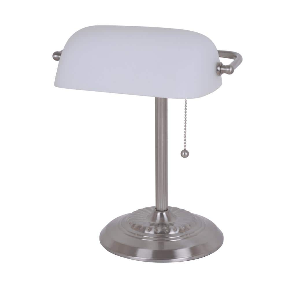 Cresswell 14.5 in. Silver Banker's Desk Lamp with White Shade