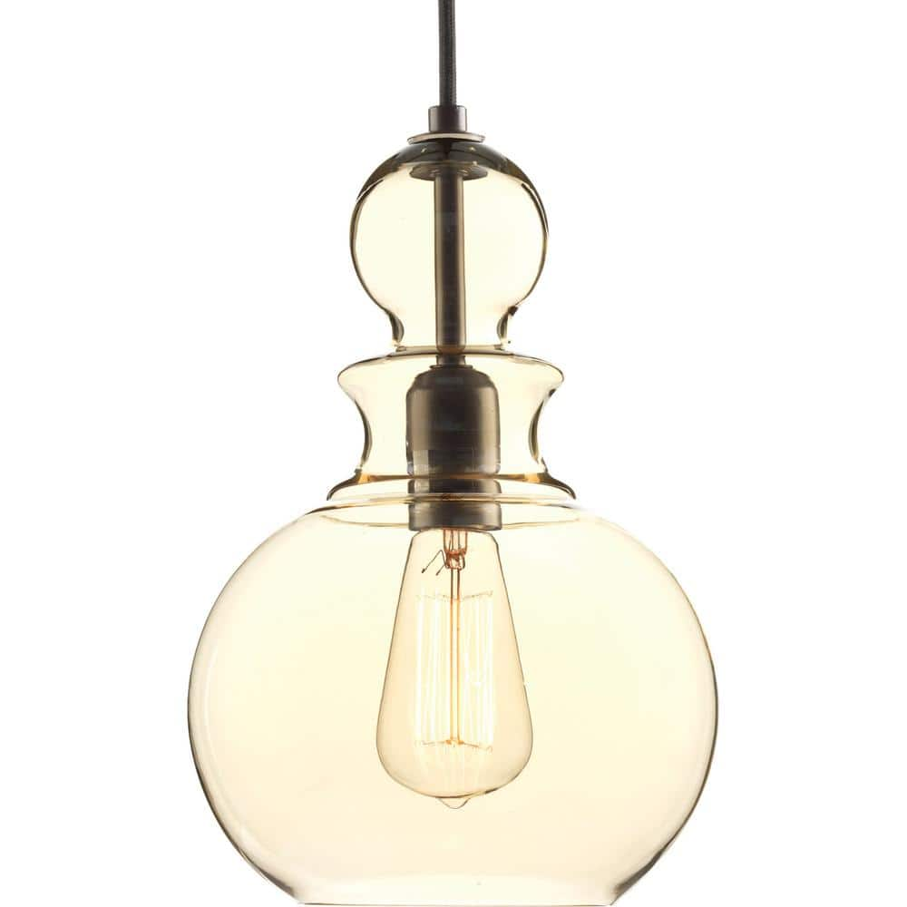 Progress Lighting Staunton Collection 1-Light Antique Bronze Pendant with Champagne Glass