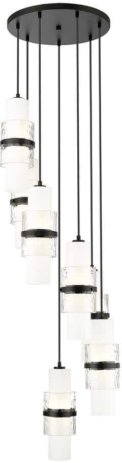 Cayden 18 in. 7-Light Matte Black Round Chandelier with Clear Plus Etched Opal Glass Shades