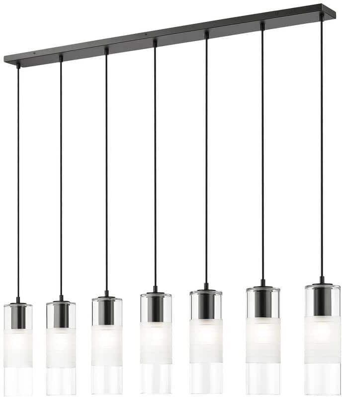 Alton 54 in. 7-Light Matte Black Linear Chandelier with Clear Plus Frosted Glass Shades