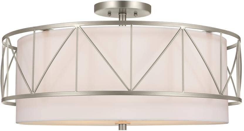 KICHLER Birkleigh 24 in. 4-Light Satin Nickel Hallway Art Deco Semi-Flush Mount Ceiling Light with Satin Etched Glass