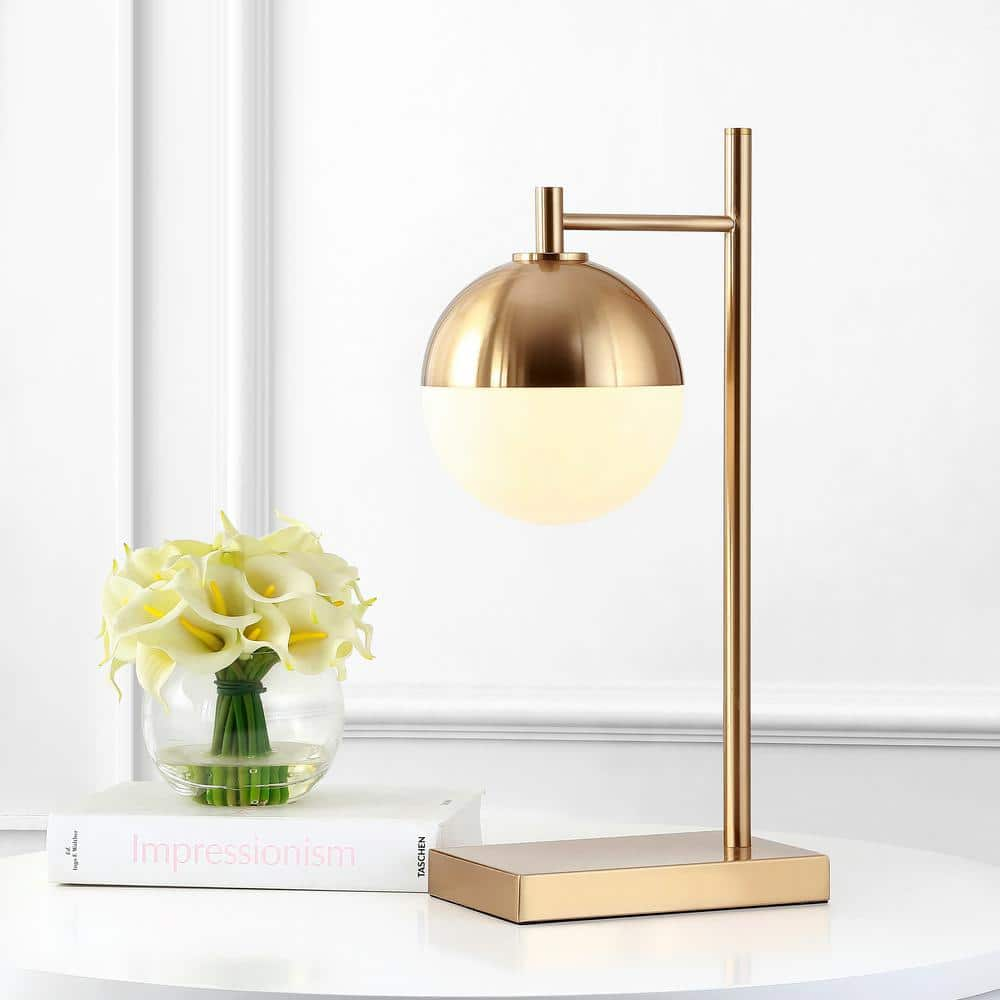 JONATHAN Y Marcel 21 in. Brass-Gold Iron/Glass Art Deco Mid-Century Globe LED Table Lamp