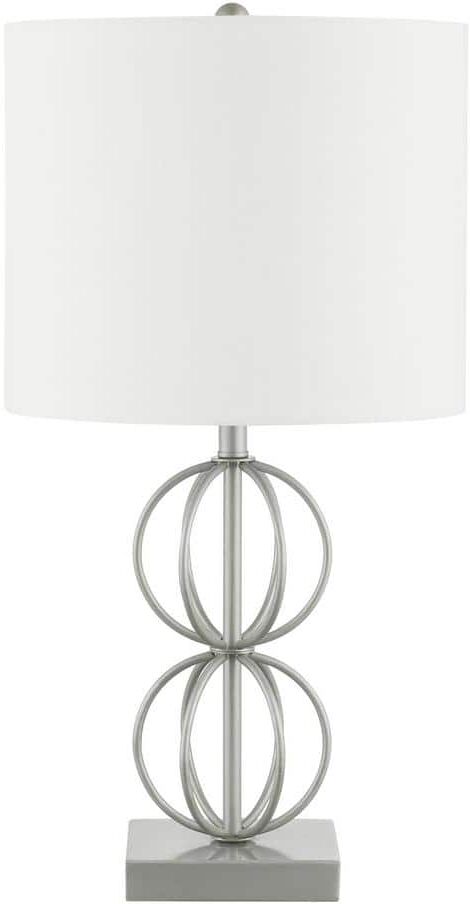 Hampton Bay Railford 23 in. 1-Light Pewter Indoor Geometric Metal Table Lamp with Fabric Lamp Shade