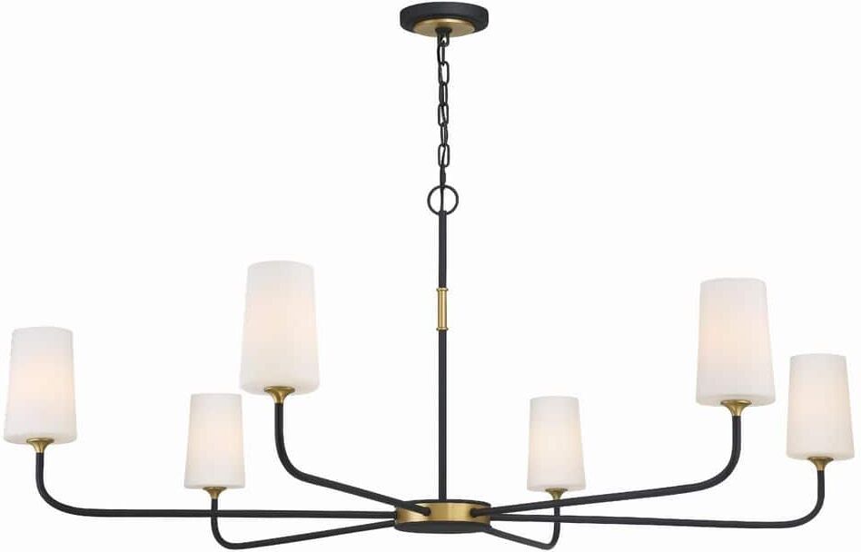 Crystorama Niles 6-Light Black Forged Plus Modern Gold Chandelier with Glass Shade