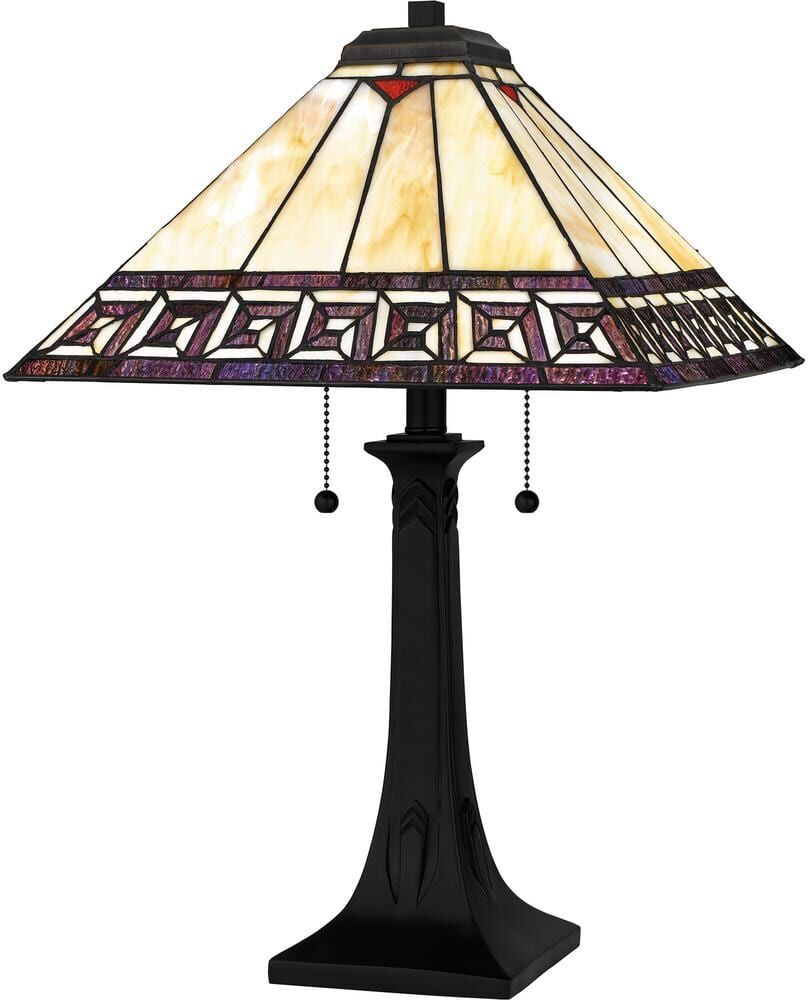 Quoizel Edith 24 .5 in. Matte Black Table Lamp with Multicolor Art Glass Shade