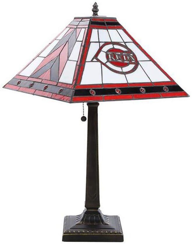 The Memory Company MLB 23 in. Antique Bronze Stained Glass Mission Lamp- Reds