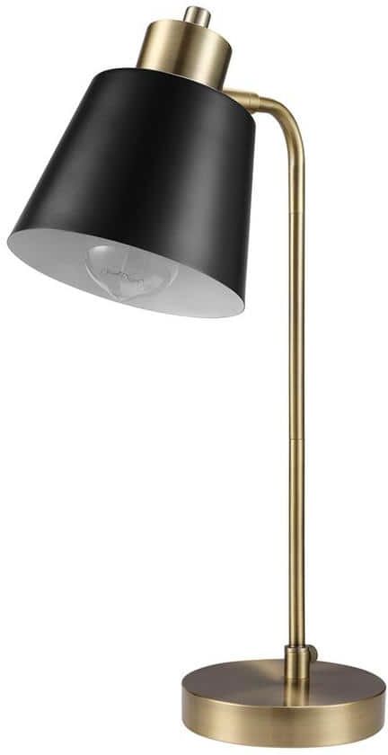 Globe Electric 18 in. Desk Lamp, Matte Brass Finish, Matte Black Metal Shade, Pivot Joint, On/Off Rotary Switch On Shade, E26 Base Bulb