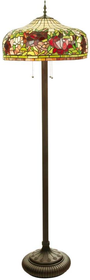 River of Goods Amelia 63.75 in. Antique Bronze and Pink Rose Tiffany-Style Stained Glass Floor Lamp