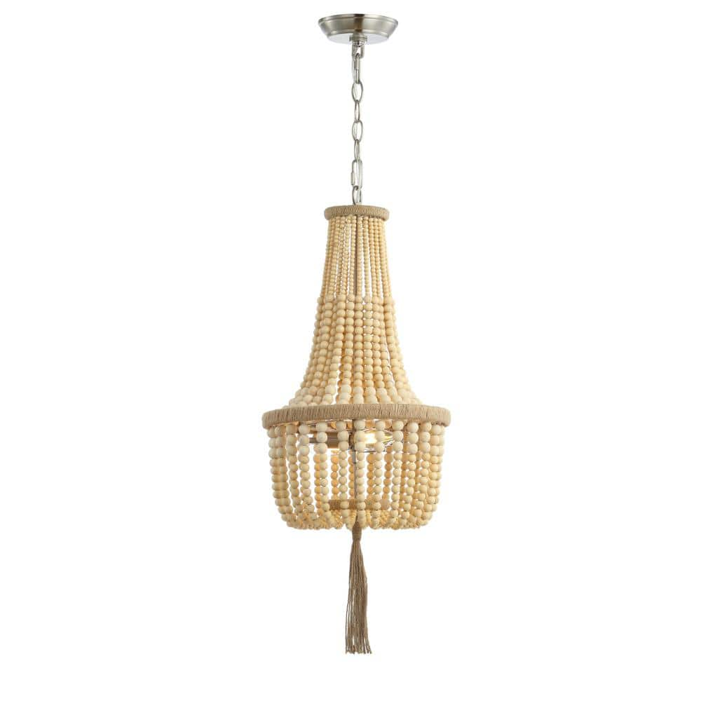 SAFAVIEH Wynne 4-Watt 2-Light Brown Pendant-Light with Wood Beads Shade