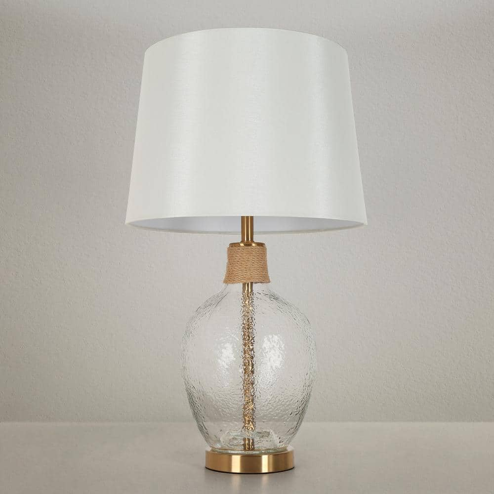 LNC Modern 25 in. Plated Brass Mushroom Table Lamp for Bedroom with Beige Mercerized Cloth Shade