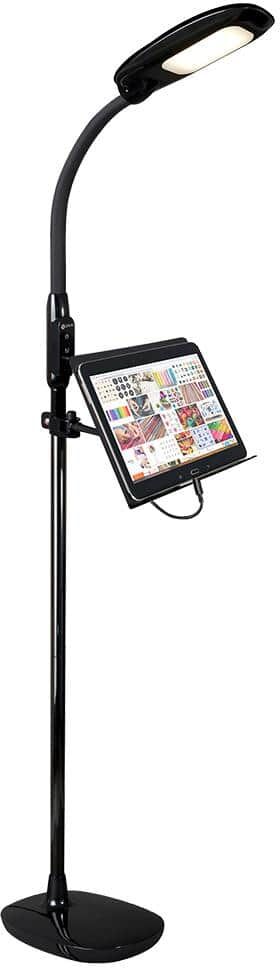 OttLite 40 in. Black Adjustable LED Floor Lamp with USB and Tablet Stand