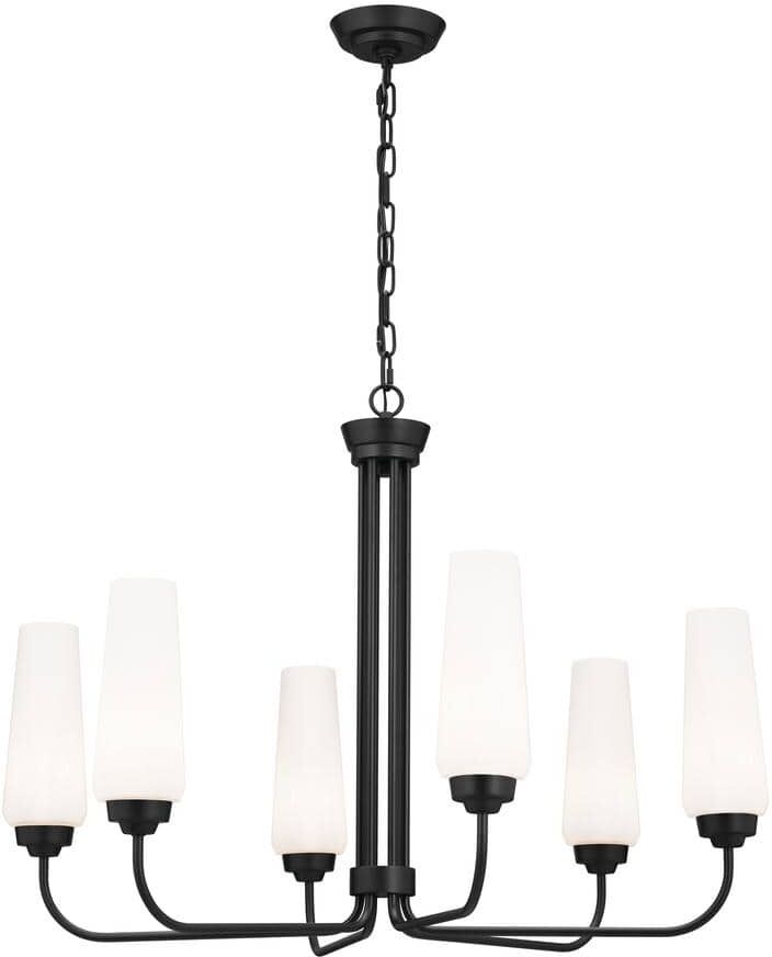 KICHLER Truby 29.25 in. 6-Light Black Art Deco Shaded Empire Chandelier for Dining Room