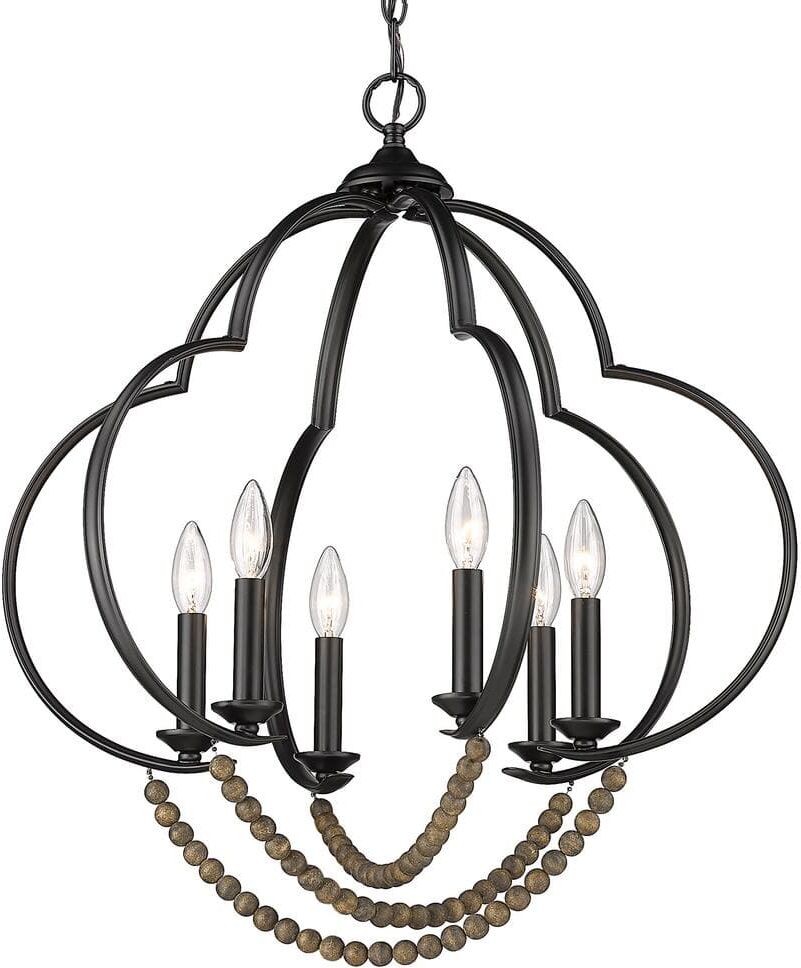 Golden Lighting Flori 6-Light Matte Black Espresso Wood Beads Lantern Pendant Light