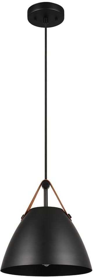 Globe Electric 1-Light Pendant Light, Matte Black, Faux Leather Strap, Black Braided Fabric Designer Cord, Black Canopy, Pendant Light