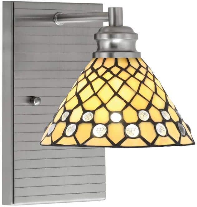 Albany 1-Light Brushed Nickel 7 in. Wall Sconce with StarLight Art Glass Shade