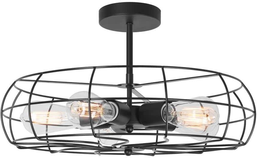 Kira Home Gage 18.5 in 60-Watt 5-Light Matte Black Industrial Semi-Flush with Black Shade, No Bulb Included