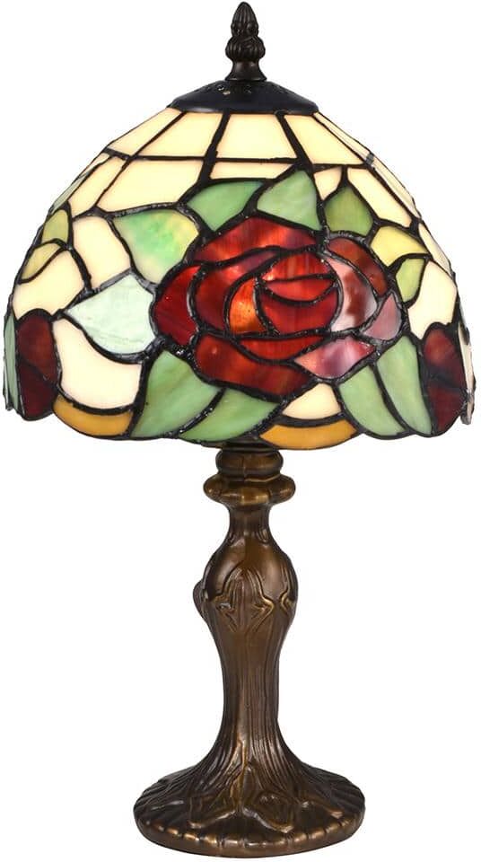 Springdale Lighting 14.5 in. Indian Rose Antique Bronze Table Lamp with Tiffany Art Glass Shade