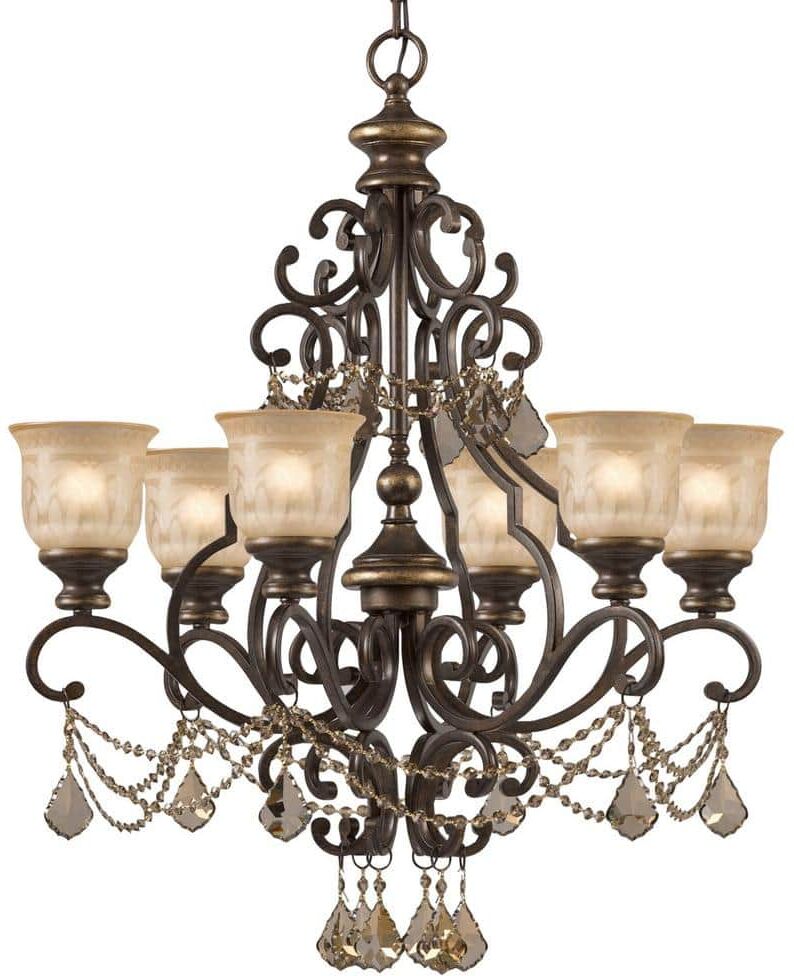 Crystorama Norwalk 6-Light Bronze Umber Standard Chandelier with Glass Shade