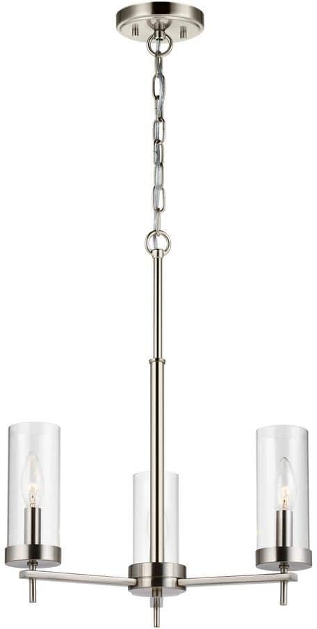 Generation Lighting Zire 3-Light Brushed Nickel Modern Minimalist Dining Room Hanging Candlestick Chandelier with Clear Glass Shades