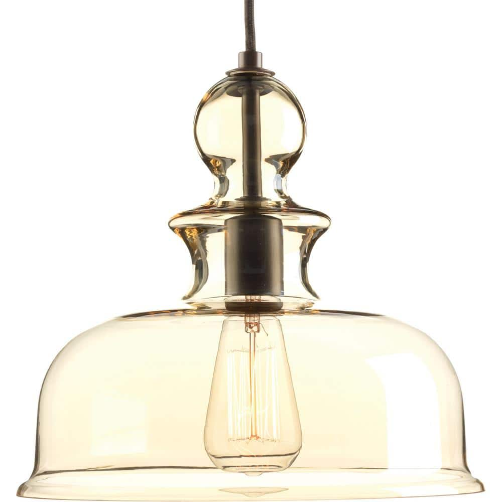 Progress Lighting Staunton Collection 1-Light Antique Bronze Pendant with Champagne Glass