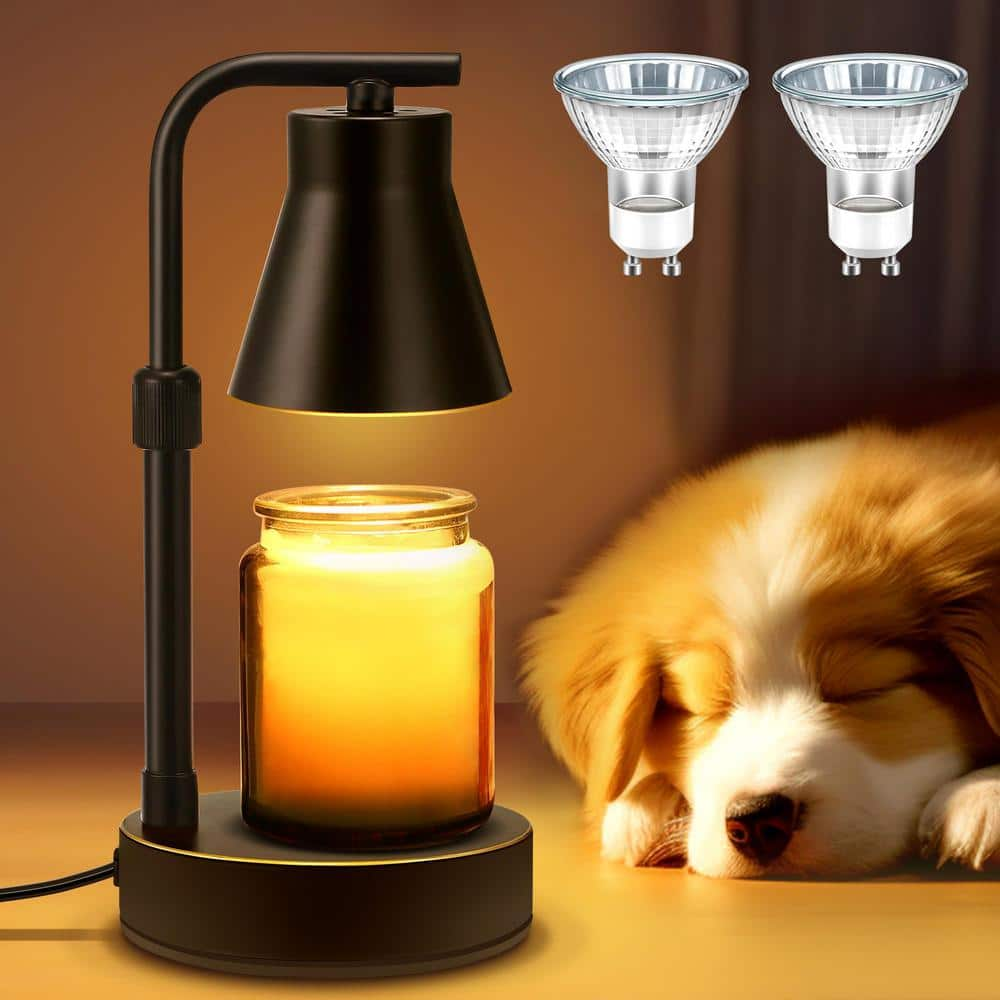 YANSUN 1-Light Black Vintage Candle Warmer Table Lamp with Rotary Dimmer Switch (G10 Halogen Bulbs Included)