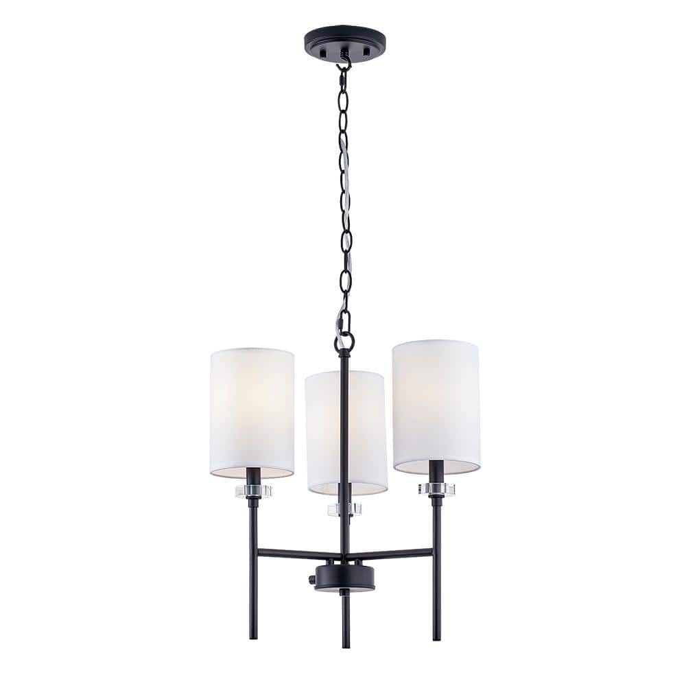 Home Decorators Collection Dawson Three Lights Chandelier Matte Black Finish with White Fabric Shades