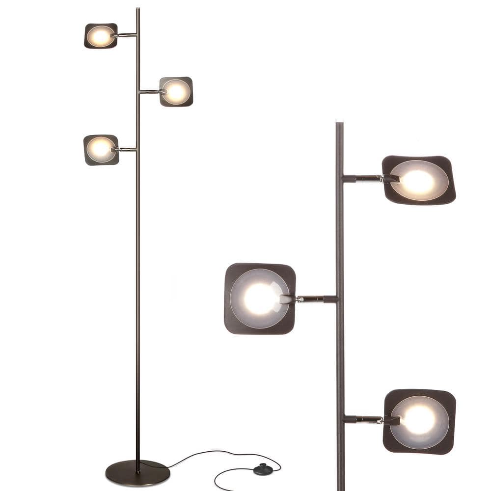 Brightech Tree 60 in. Oil Brushed Bronze Industrial 3-Light 3-Way Dimming LED Floor Lamp with 3 Adjustable Spot Lights