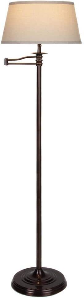 Brightech Caden 62 in. Oil Brushed Bronze Mid-Century Modern 1-Light Extendable LED Floor Lamp with Beige Fabric Drum Shade