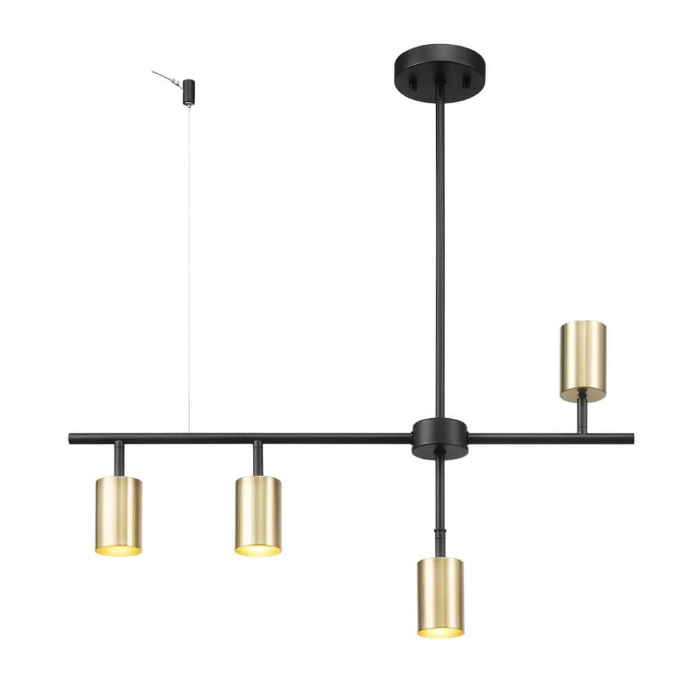 Globe Electric 2.3 ft. Matte Black and Brass Adjustable Height Hard Wired Track Lighting Kit with Pivoting Shades, Step Heads