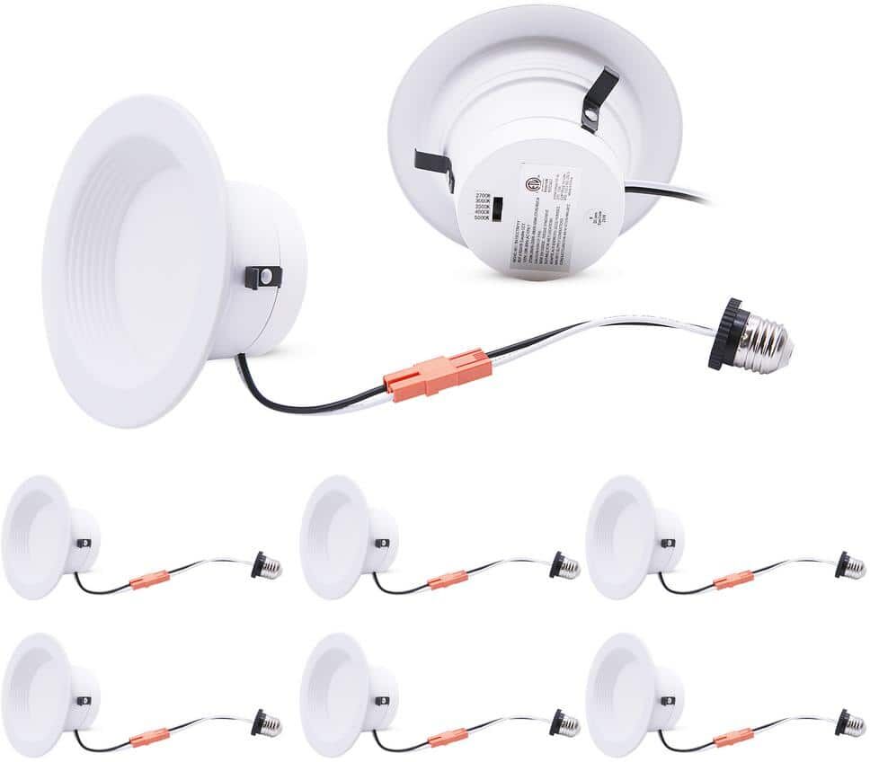 Lecoht 4 in. New Construction and Remodel Recessed Retrofit Dimmable Down Can LED Light Replacement Conversion Kit (6-Pack)