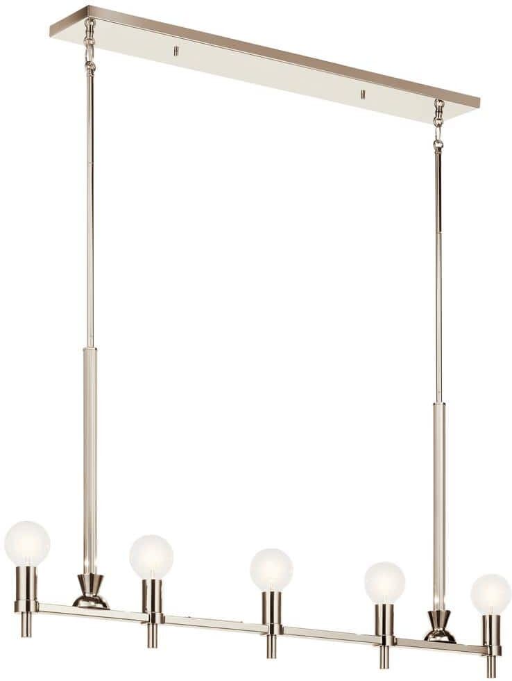 KICHLER Torvee 41 in. 5-Light Polished Nickel Art Deco Island Linear Chandelier for Dining Room