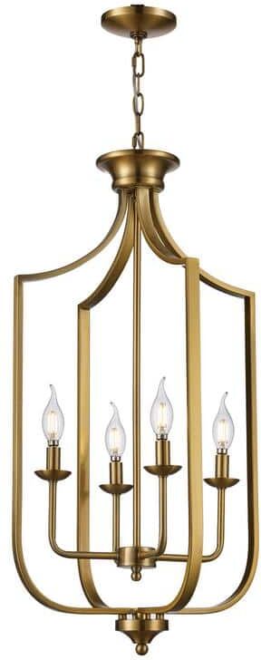 Bel Air Lighting Hillcrest 16 in. 4-Light Antique Gold Pendant Light Fixture with Metal Shade