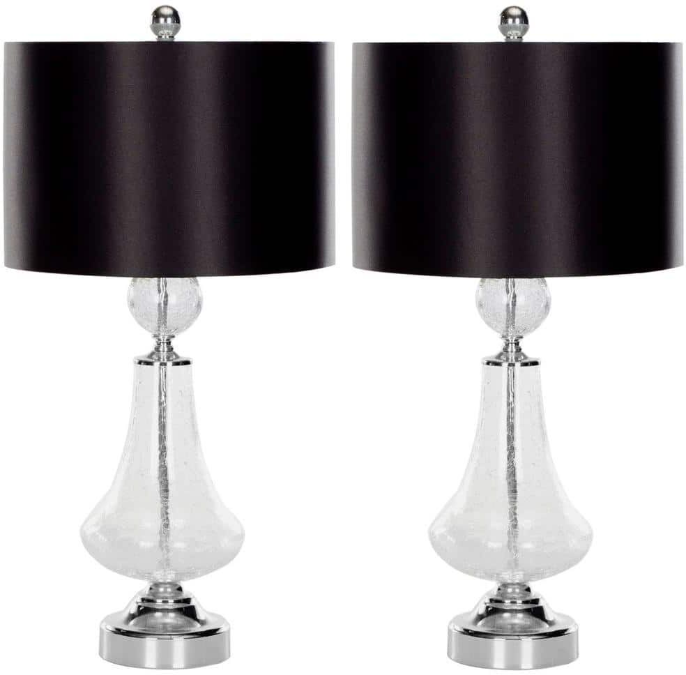 SAFAVIEH Mercury 24 in. Clear Crackle Glass Table Lamp with Black Satin Shade (Set of 2)