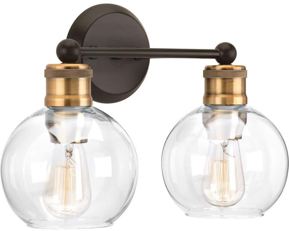 Progress Lighting Hansford Collection 15-1/2 in. Vintage Electric 2-Light Antique Bronze Coastal Clear Glass Bathroom Vanity Light