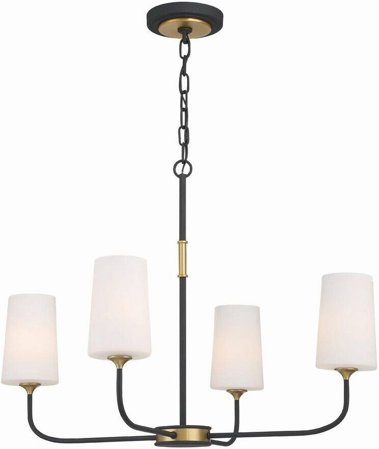 Crystorama Niles 4-Light Black Forged Plus Modern Gold Chandelier with Glass Shade