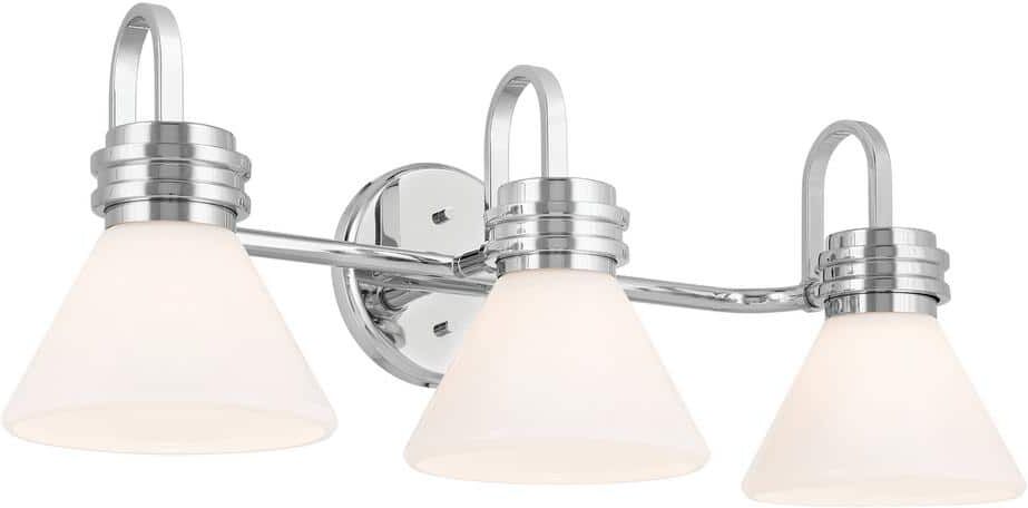 KICHLER Farum 26 in. 3-Light Chrome Modern Bathroom Vanity Light with Opal Glass Shades