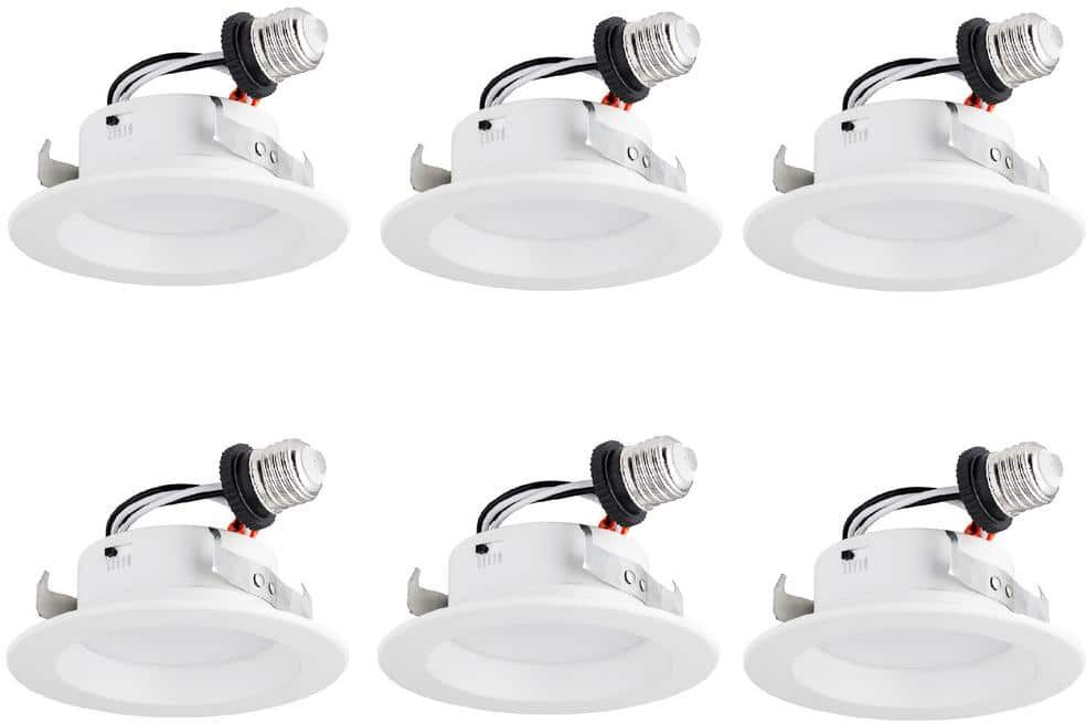 Sunlite 4 in. Round Retrofit New Construction/Remodel Integrated LED Recessed Light Kit, CCT Color Selectable (6-Pack)