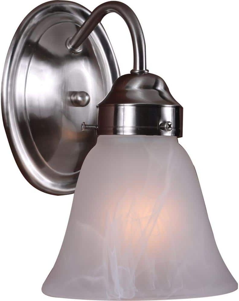 Volume Lighting 1-Light Indoor Brushed Nickel Bath or Vanity Light Wall Mount or Wall Sconce with Alabaster Glass Bell Shade