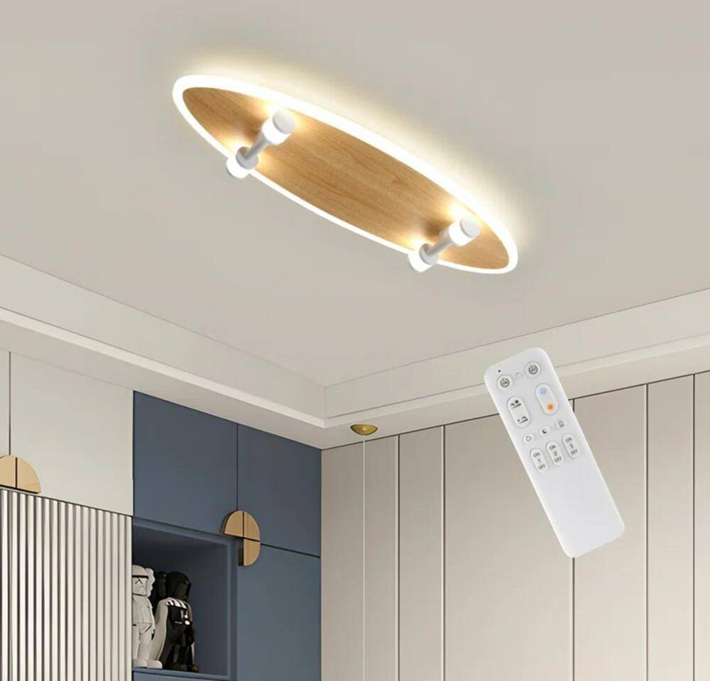 TOZING 22 in. Wood Modern Indoor Dimmable Integrated LED Novel Skateboard Shaped Flush Mount Ceiling Light for Children's room