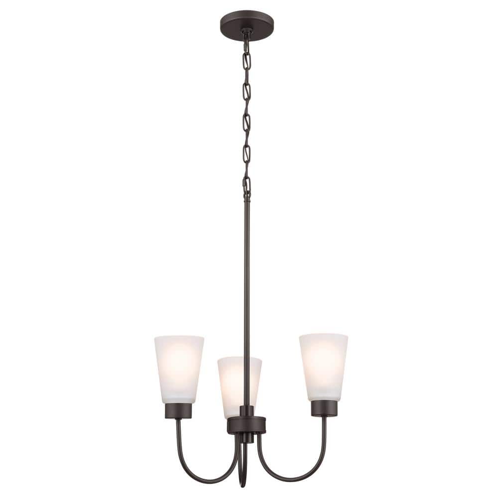 KICHLER Erma 18 in. 3-Light Olde Bronze Traditional Shaded Circle Dining Room Chandelier with Satin Etched Glass Shades
