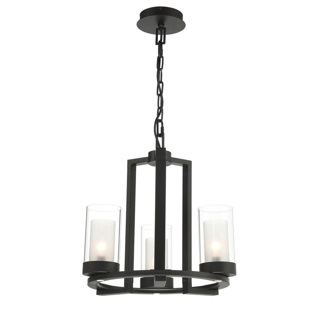 Home Decorators Collection Samantha 3-Light Chandelier Matte Black Integrated LED Down Matte Black CFG, Dining Room Chandelier