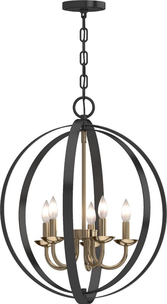 Volume Lighting Harvest 5-Light Black Sphere Shaped Hanging Chandelier with Antique Gold Candelabra Base