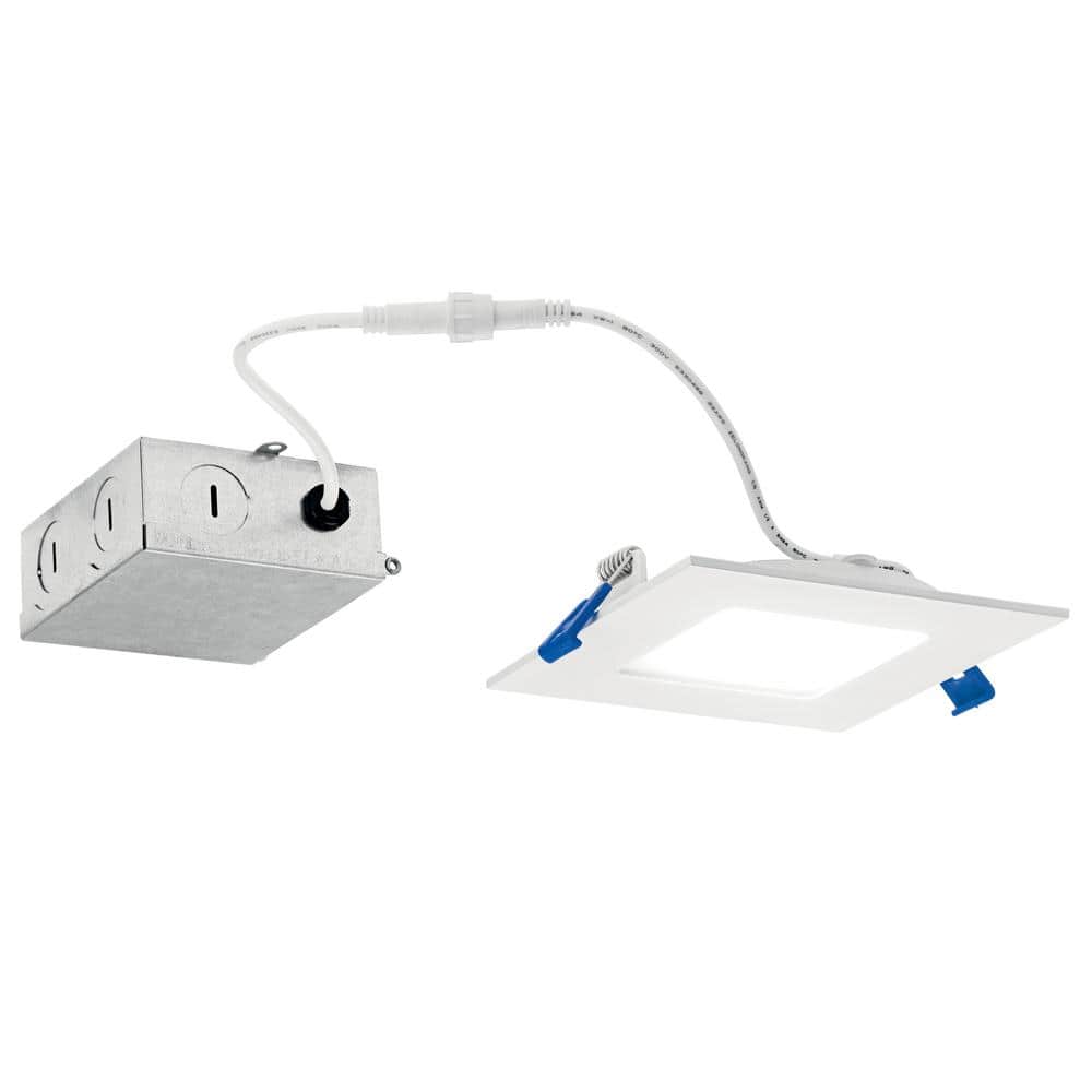 KICHLER Direct-to-Ceiling 4 in. Square Slim White 2700K Integrated LED Canless Recessed Light Kit