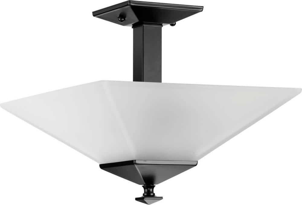 Progress Lighting Clifton Heights 12.75 in. 2-Light Matte Black Semi-Flush Light with Etched Glass