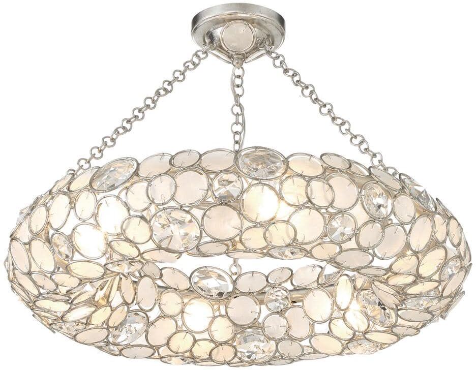 Crystorama Palla 24 in. 6-Light Antique Silver Semi Flush Mount